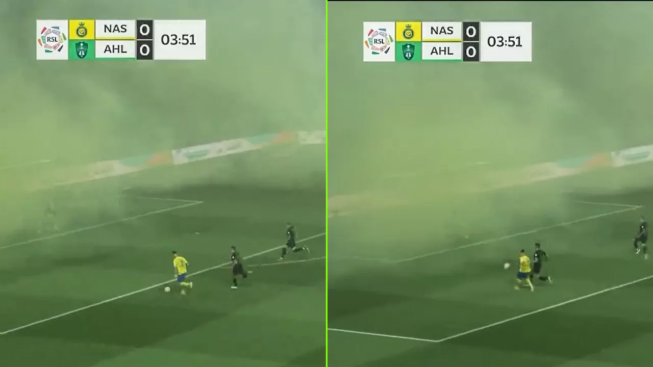 Ronaldo mencetak gol saat ada asap menghalangi pandangan kiper tim lawan.